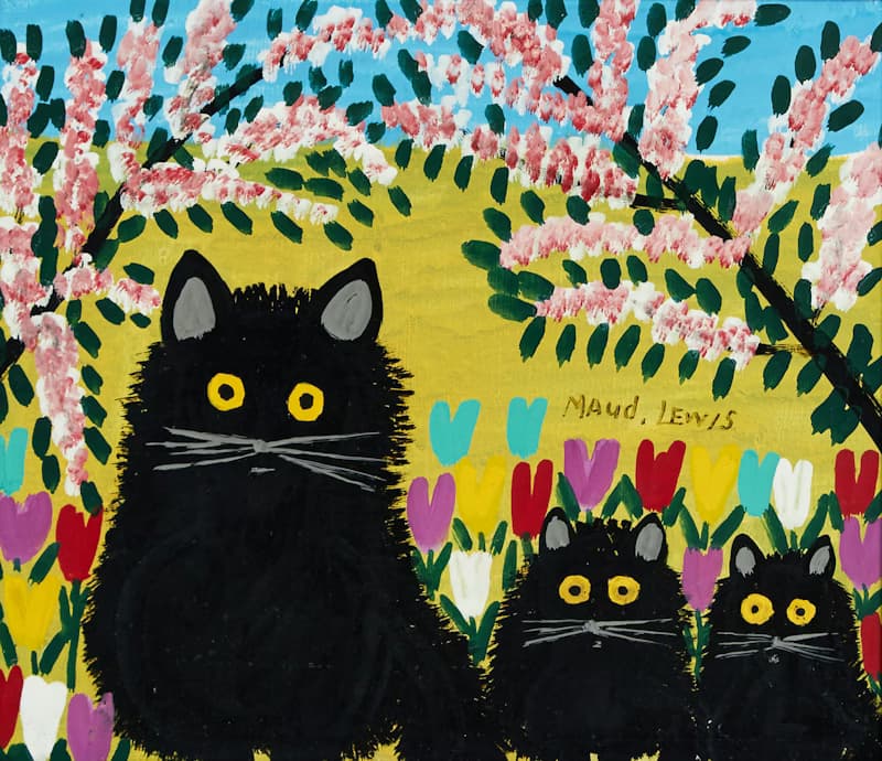Folk Cat Garden Spring Morning - Wall Art by Recca Art - Abstract wall art