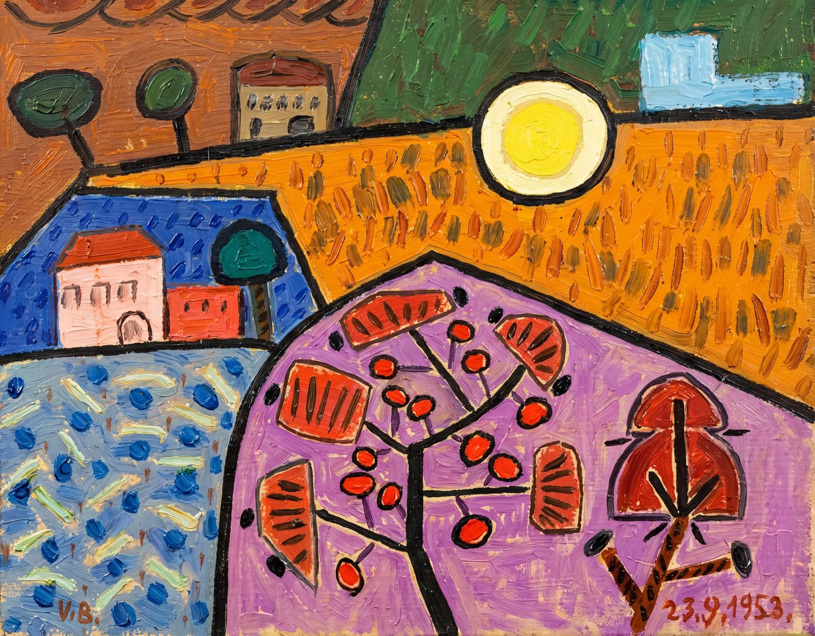 Naive Folk Village Pastoral - Abstract wall art