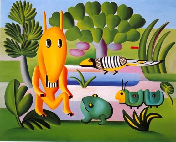 Whimsical Landscape Creatures Gathering - Abstract wall art