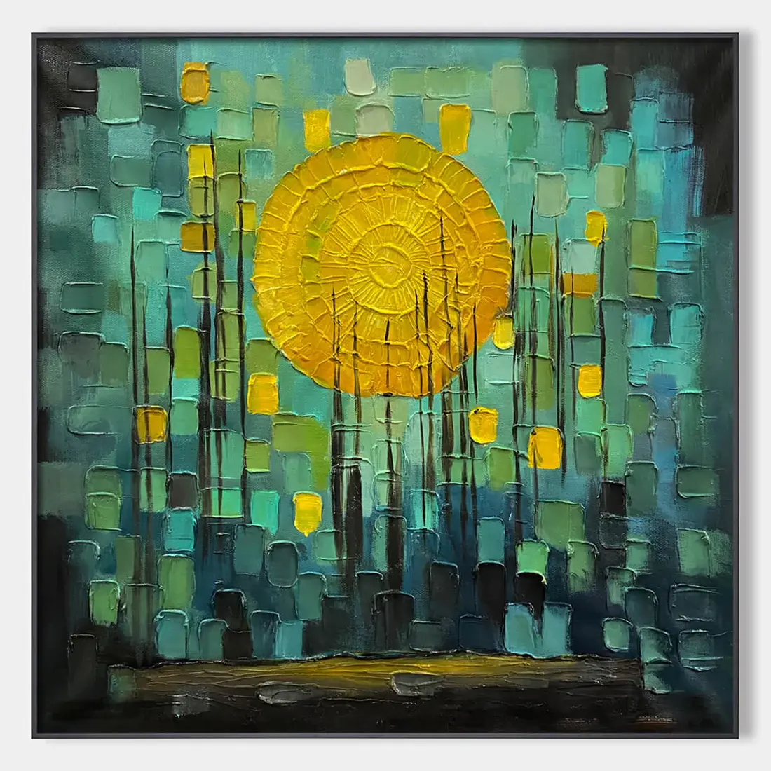 Teal Gold Abstract Solar Pulse - Abstract wall art