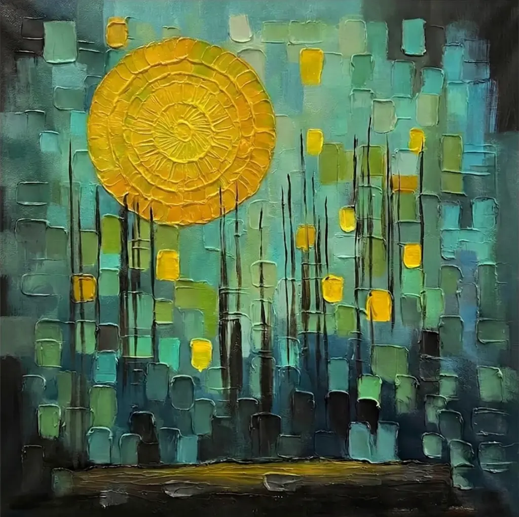 Abstract Teal Gold Moonrise
