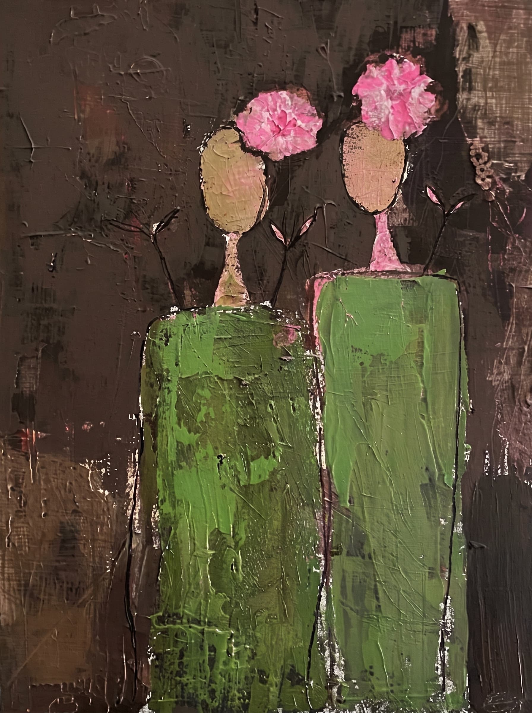 Woman with Green Dress Abstract Figurative Canvas Wall Art