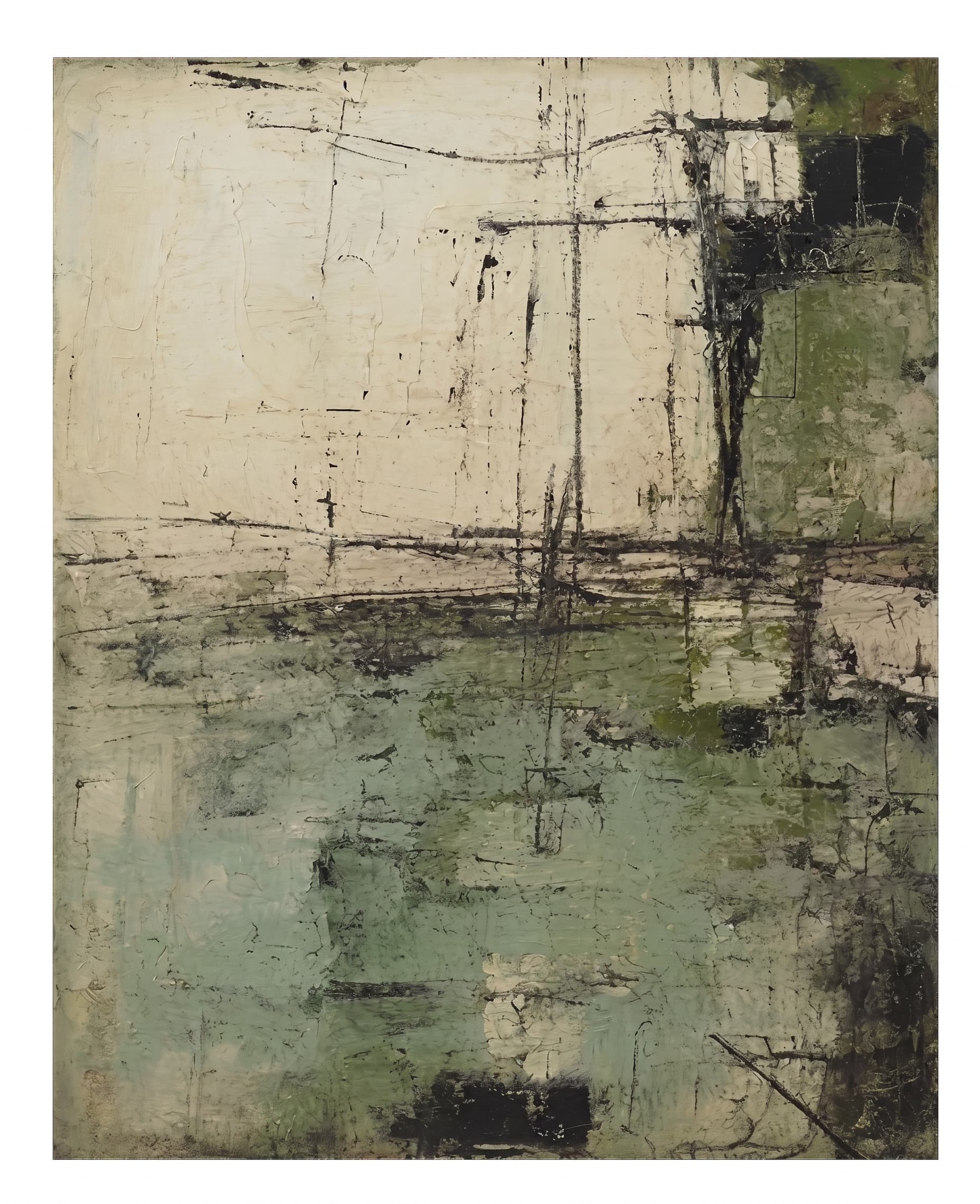 Sage Green Linear Textured Wabi Sabi Canvas Wall Art