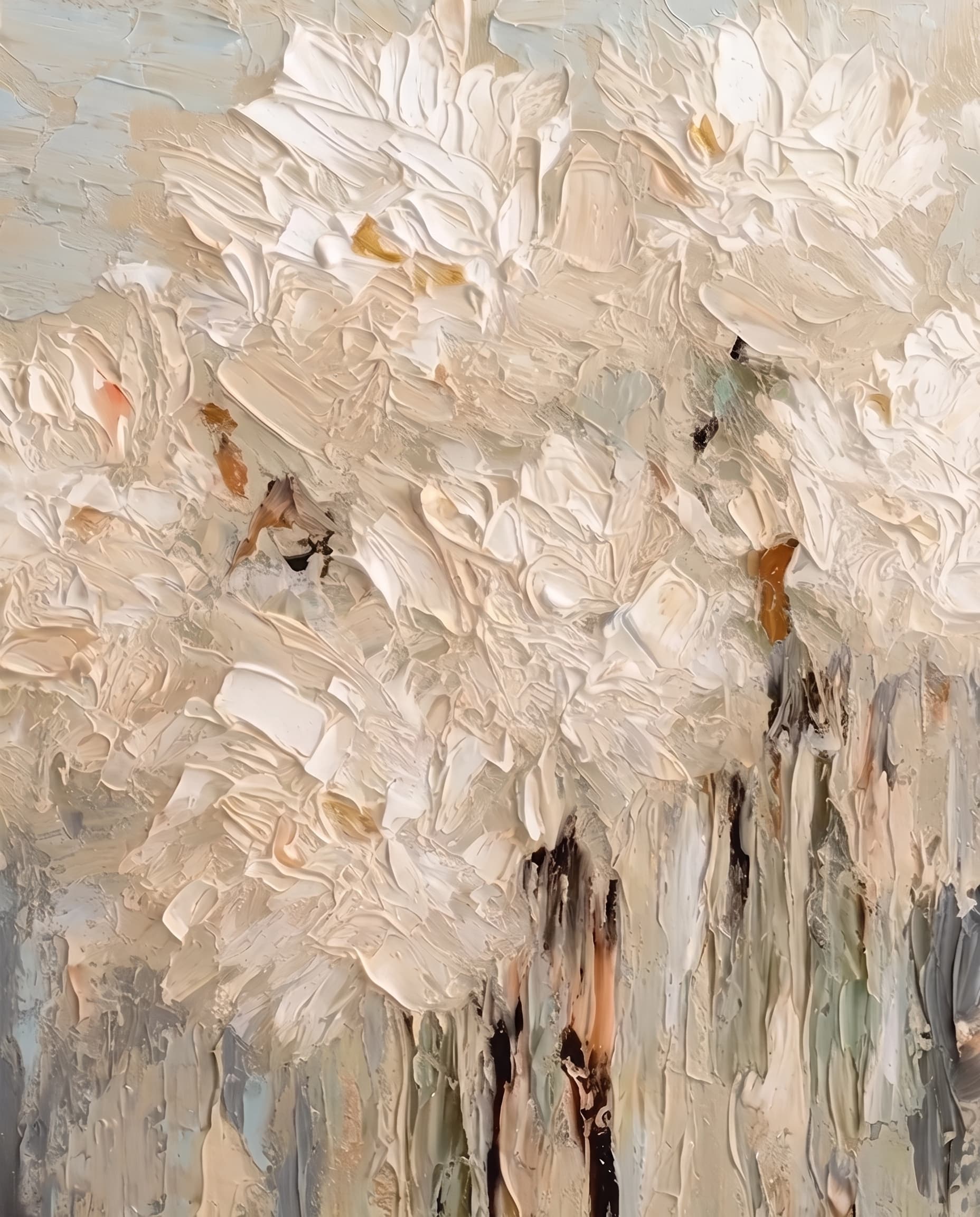 Neutral Textured Floral Canvas Wall Art