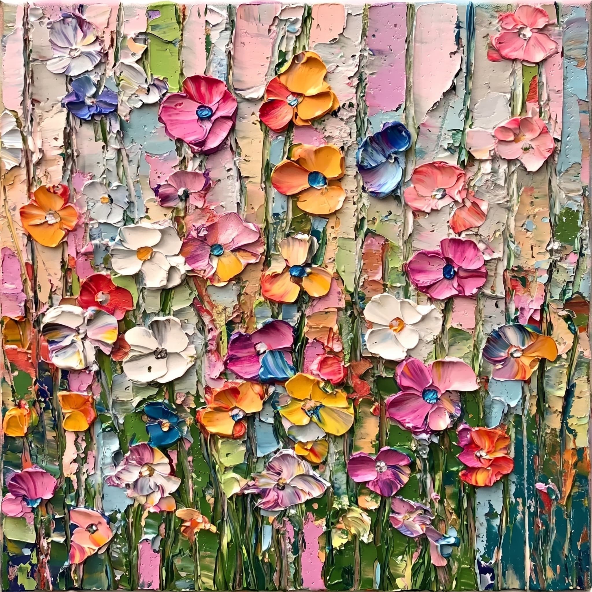 Colorful Textured Floral Meadow Canvas Wall Art