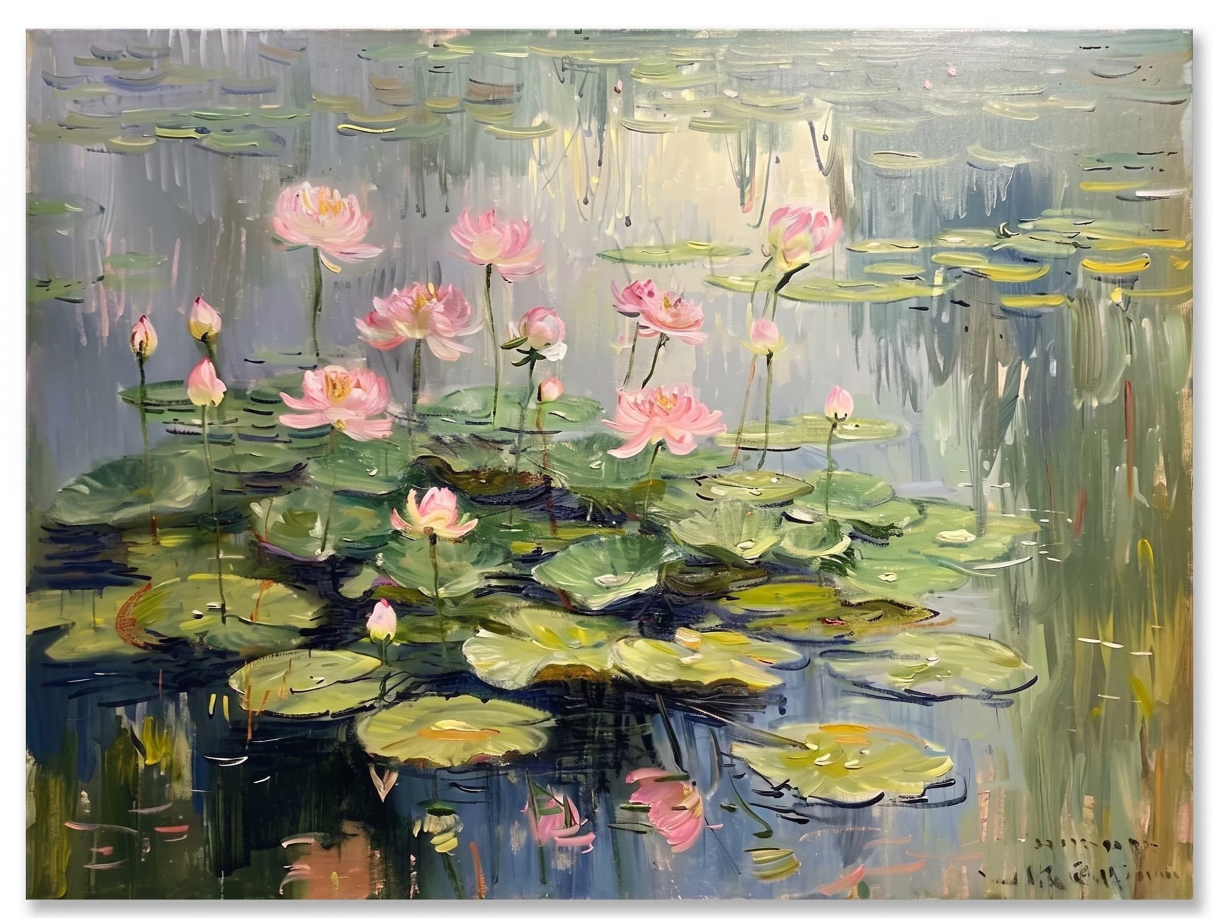 Impressionist Pink Lotus Pond
