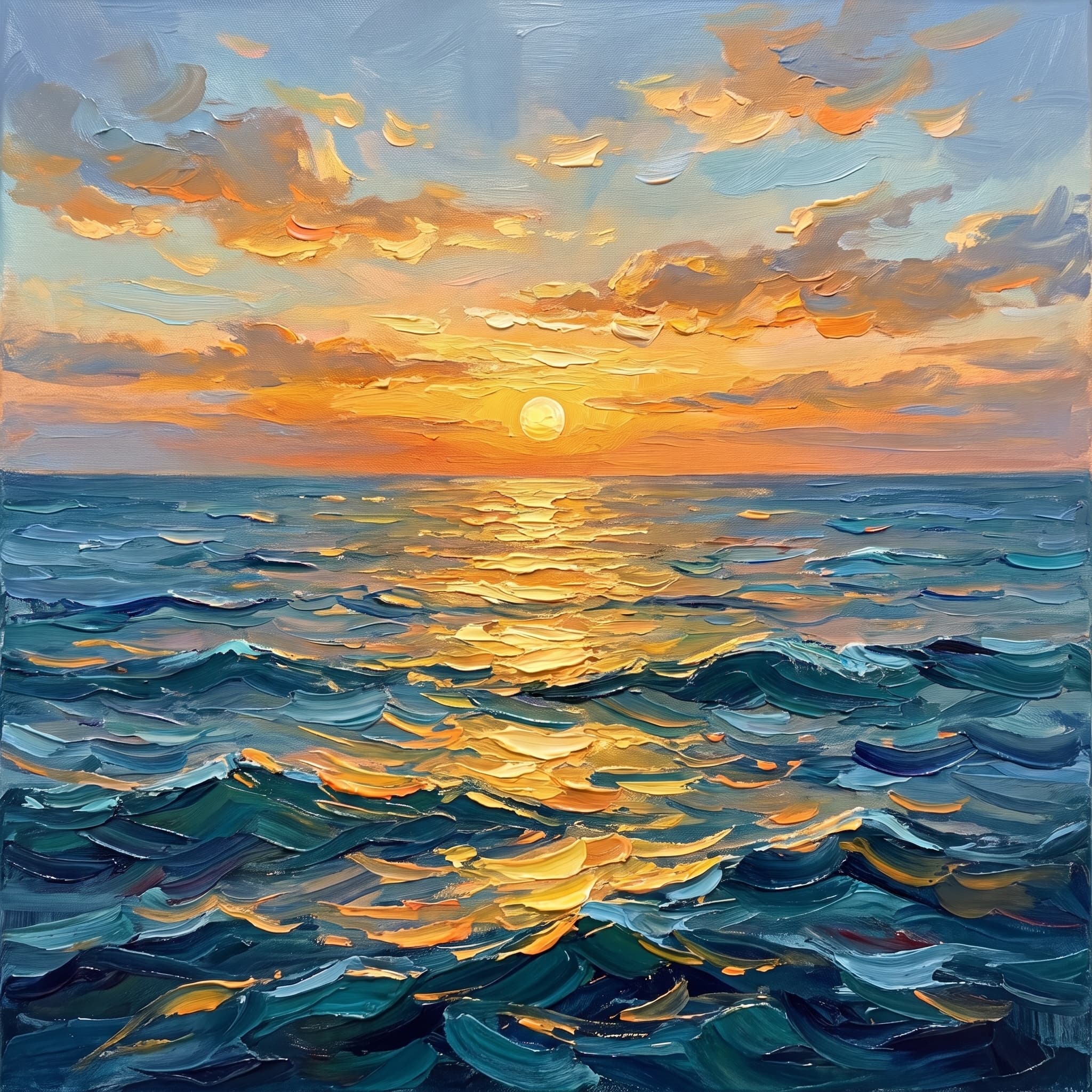 Golden Sunset Seascape Textured Canvas Wall Art