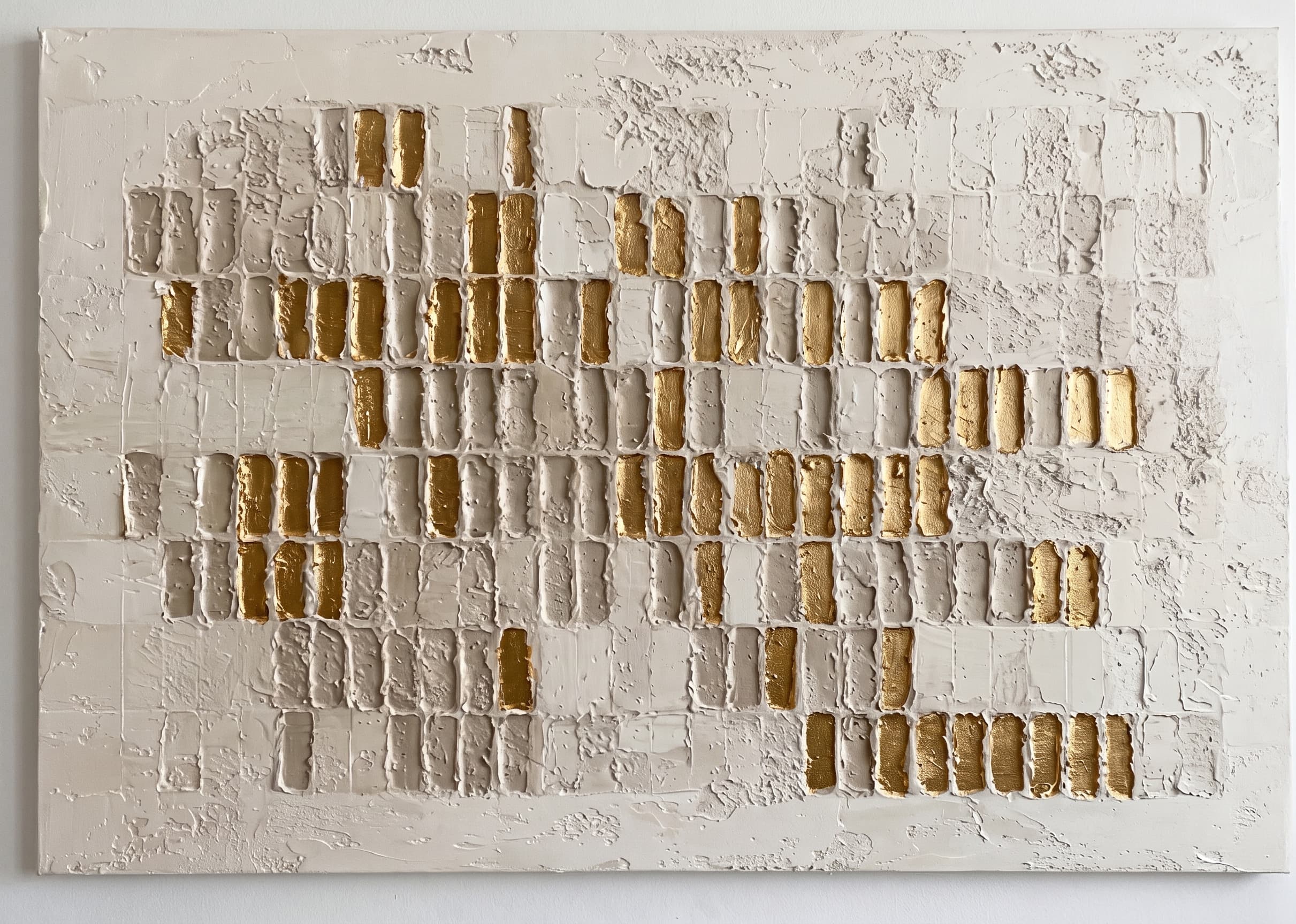 Neutral Gold Grid Textured Wabi Sabi Canvas Wall Art