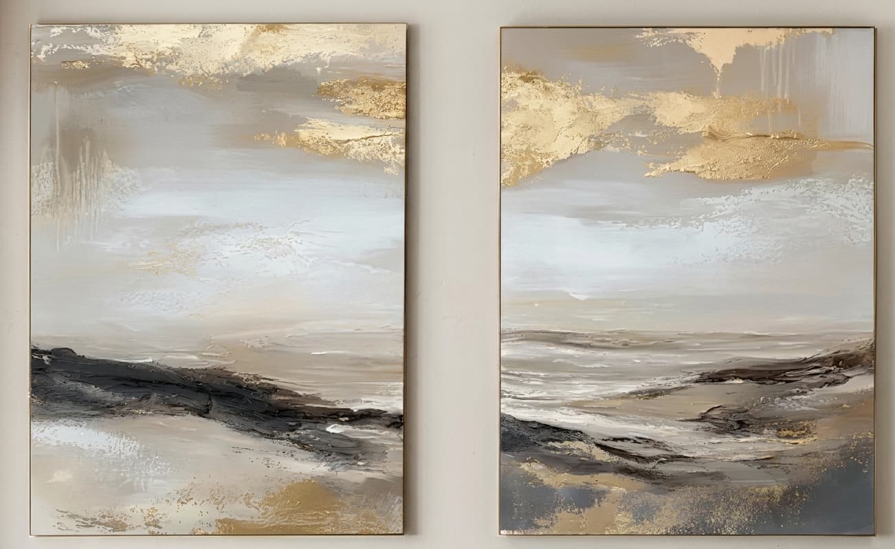 Abstract Gold Landscape Diptych