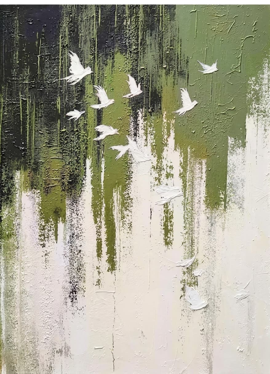 Textured White Birds Migration