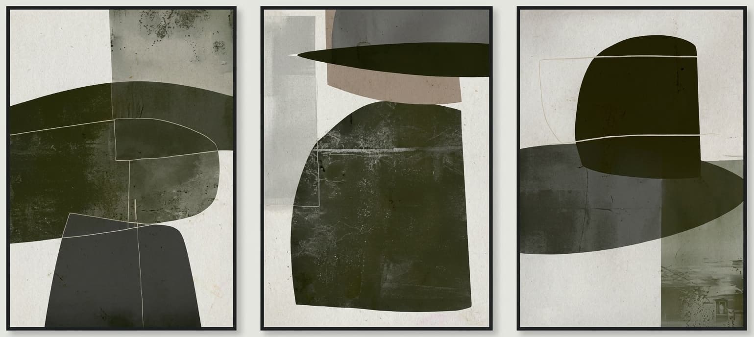 Abstract Olive Forms Triptych