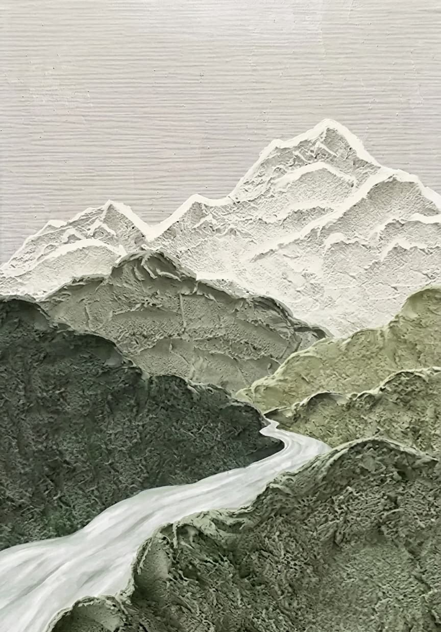 Textured Mountain Landscape River Bend