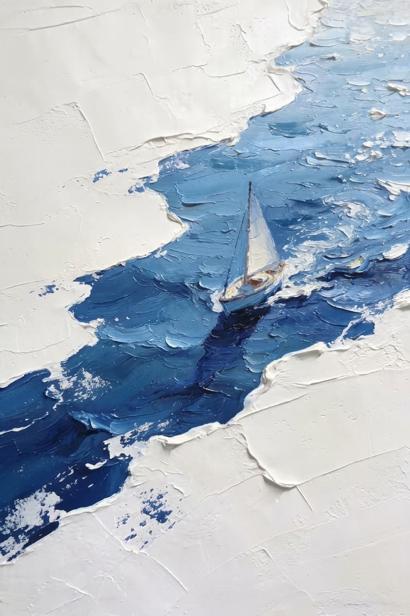 Textured Coastal Sailboat Adrift