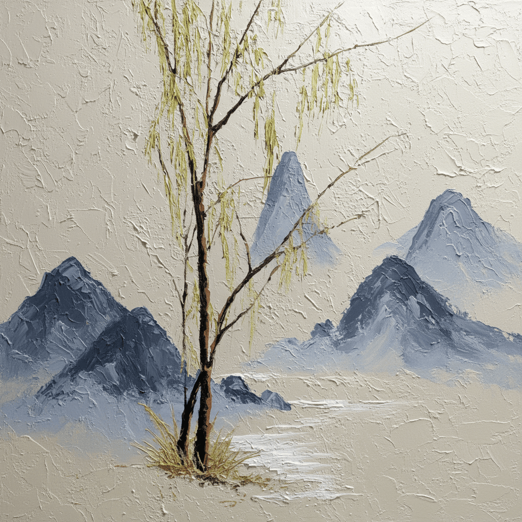 Misty Willow Landscape Still Water - Wall Art by Fir Gallery - Abstract wall art