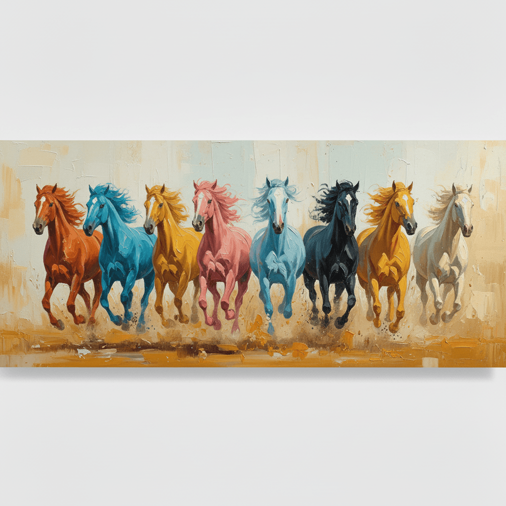 Colorful Running Horses Wild Stampede - Wall Art by Fir Gallery - Abstract wall art