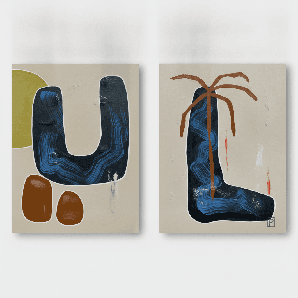 Blue Black Abstract Held Form - Wall Art by Fir Gallery - Abstract wall art