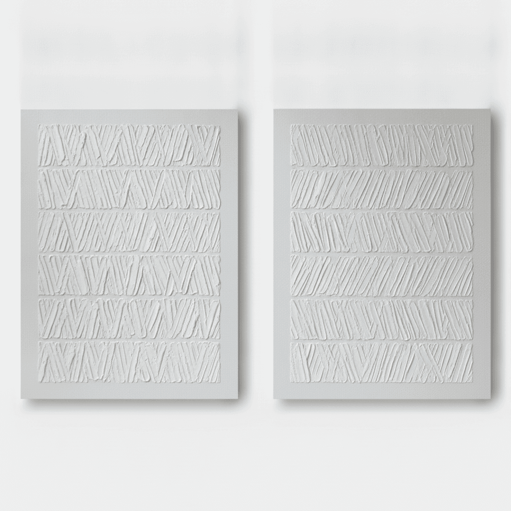 Minimalist Textured White Quiet Grid - Wall Art by Fir Gallery - Abstract wall art