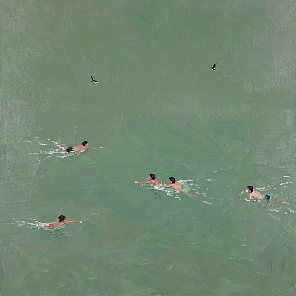 Green Ocean Swimmers Open Water - Wall Art by Fir Gallery - Abstract wall art