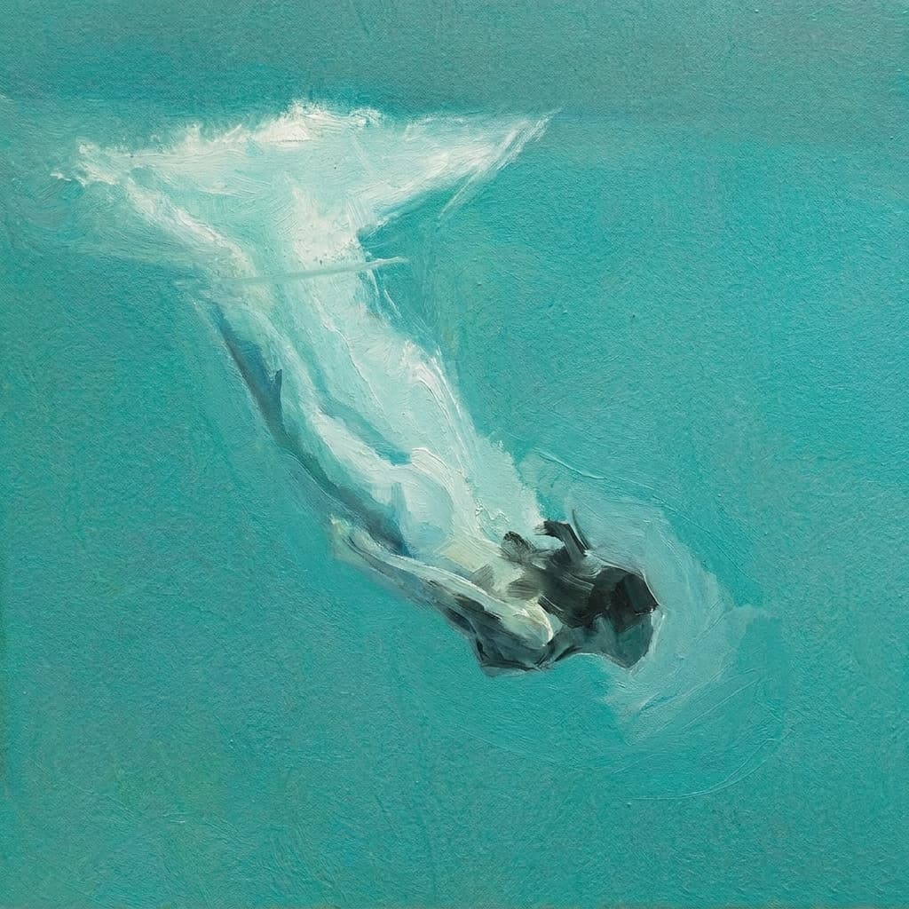 Teal Ocean Swimmer First Dive - Wall Art by Fir Gallery - Abstract wall art