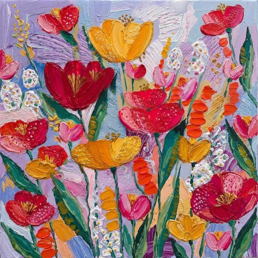 Textured Floral Red Yellow Garden Bloom - Wall Art by Fir Gallery - Abstract wall art