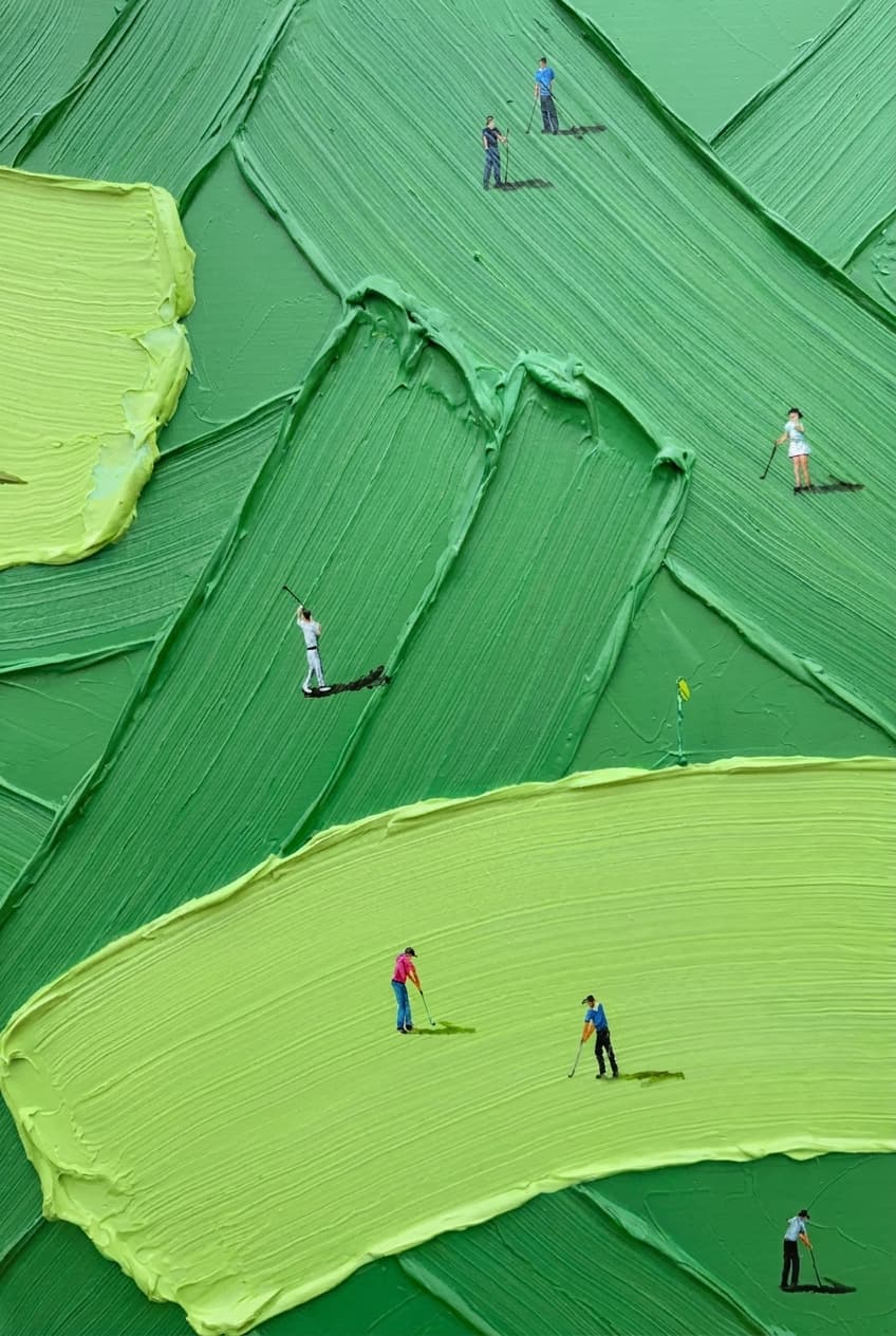 Green Textured Golf Course Play - Wall Art by Fir Gallery - Abstract wall art