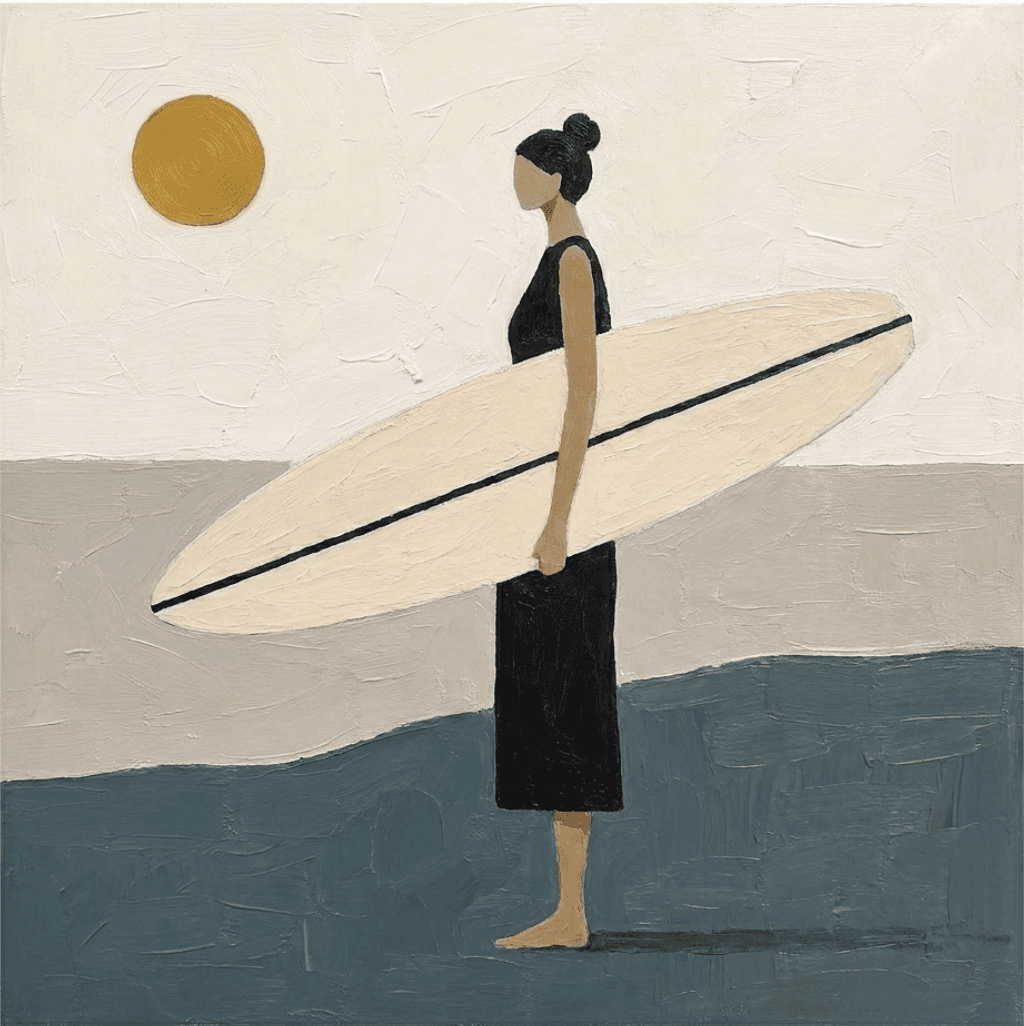 Minimalist Surfer Girl First Light - Wall Art by Fir Gallery - Abstract wall art
