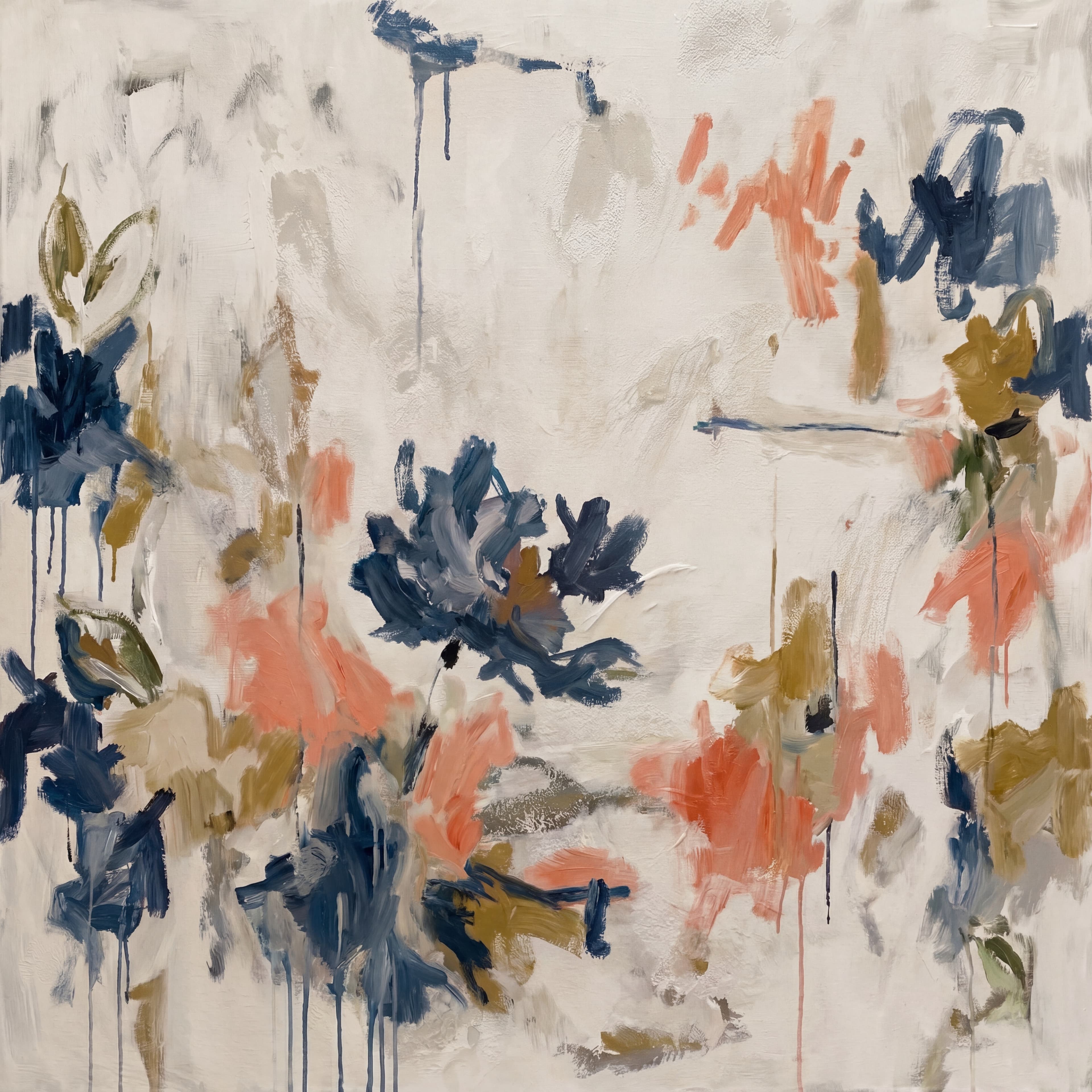 Abstract Floral Navy Coral Drift - Wall Art by Fir Gallery - Abstract wall art