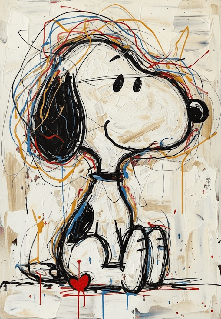 Snoopy Expressive Brushstroke Heartbeat - Wall Art by Fir Gallery - Abstract wall art