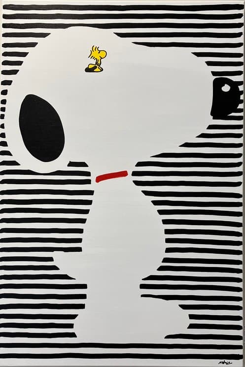 Snoopy Monochrome Woodstock Dreams - Wall Art by Recca Art - Abstract wall art