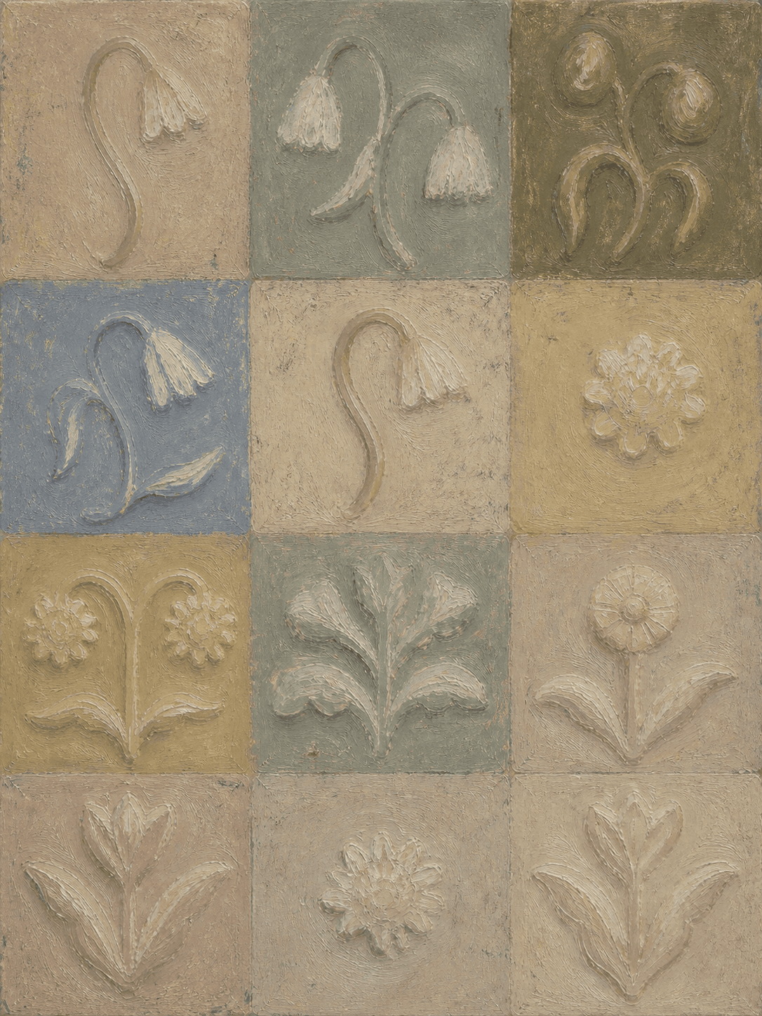 12-Panel Botanical Fossil Relief Canvas Wall Art