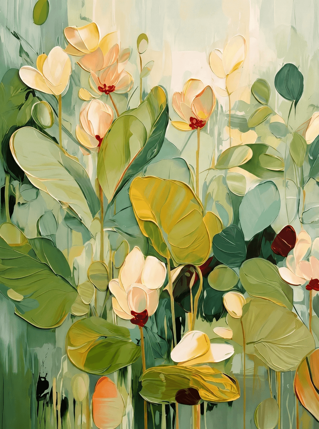 Green Botanical Abstract Floral Canvas Wall Art