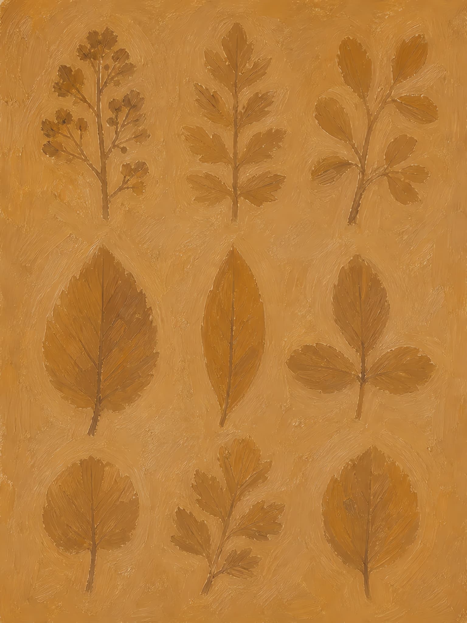 Warm Ochre Autumn Leaf Grid 3D Textured Canvas Wall Art