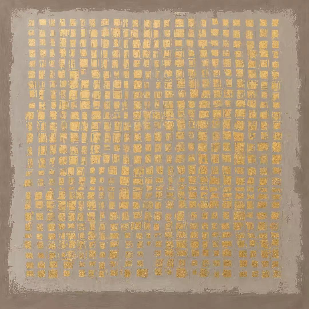 Gold Leaf Grid Abstract 3D Textured Canvas Wall Art