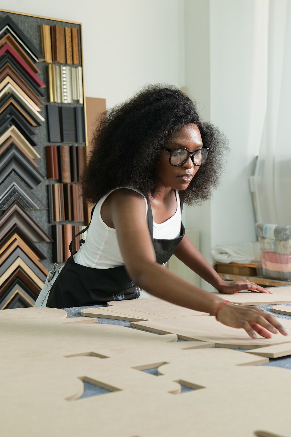 Framing a piece at the workbench
